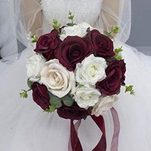 8 pc Artificial Wedding Bouquets/Boutonnieres Set